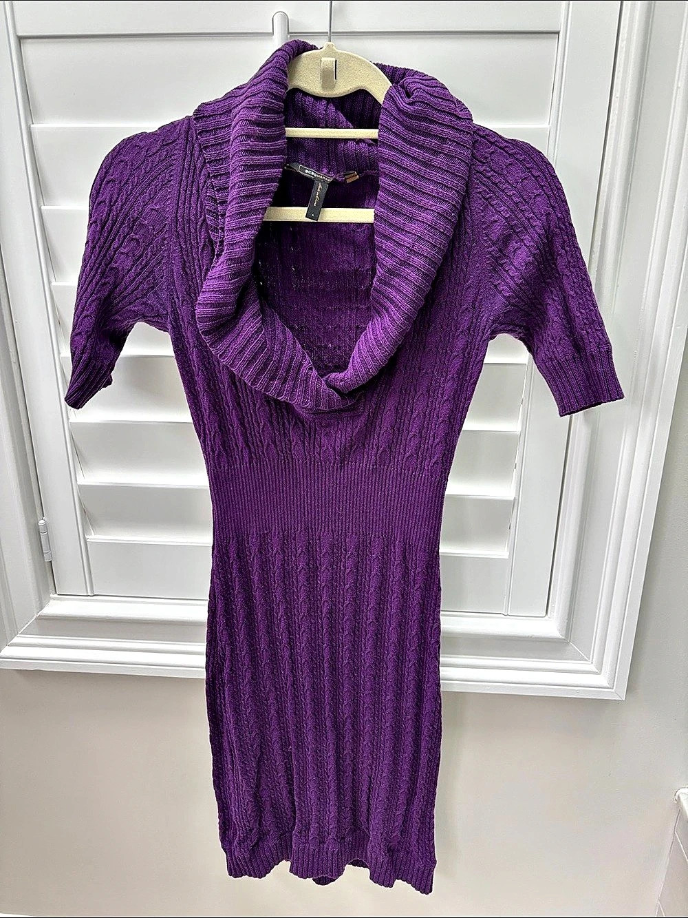 BCBGMAXAZRIA Purple Cowl Neck Knit Midi Dress Like New Size S Small